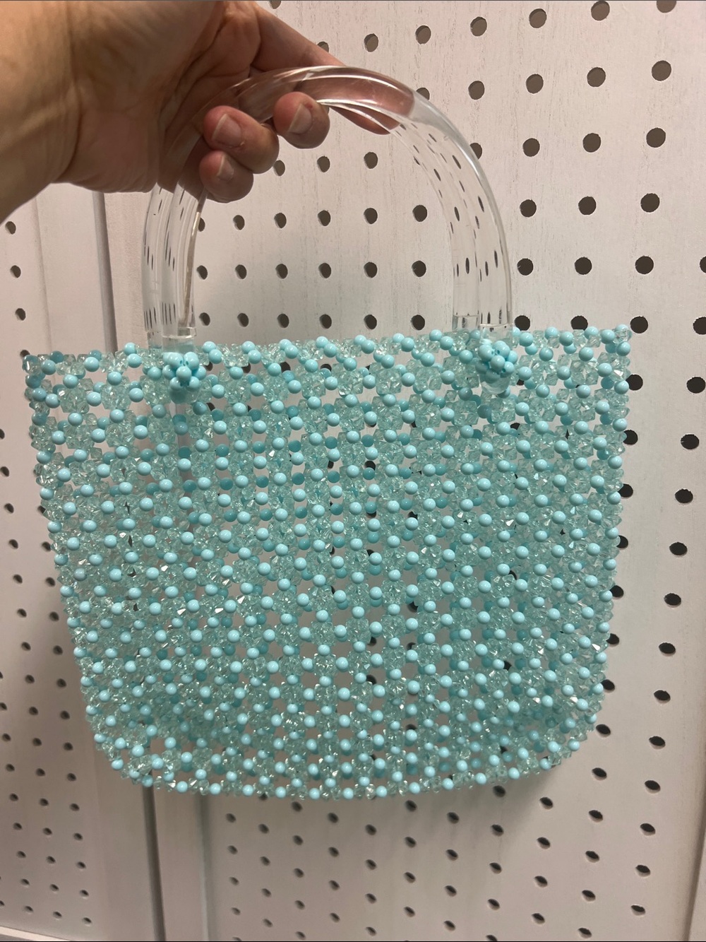 Aqua Beaded Tote with Clear Handles